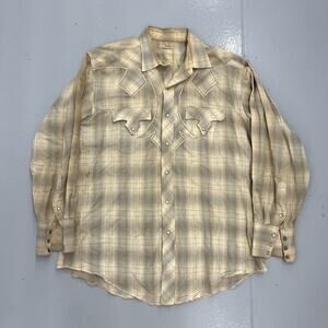 Vintage 60s Tem-Tex Sportswear Beige Western Pearl Snap